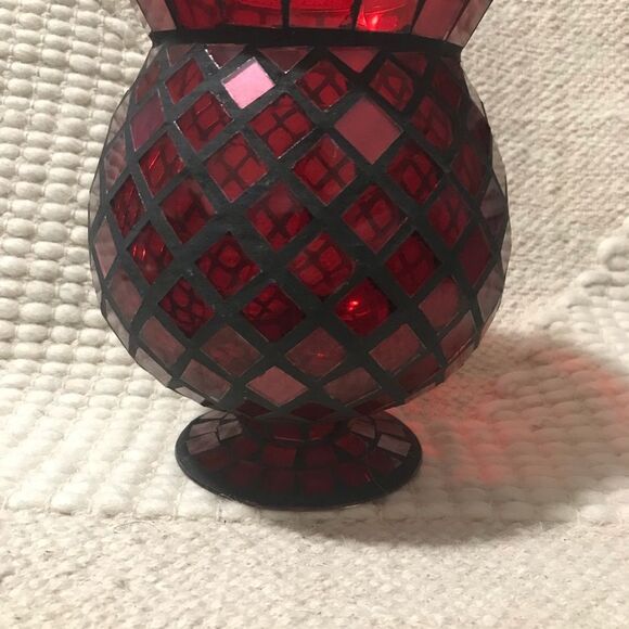 Vintage Estate Gorgeous 7” Crimson Red Mosaic Candle/ Flower Vase - Picture 2 of 13